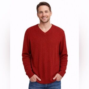 Turnbury Dark Red Silk/Cashmere V Neck Long Sleeved Sweater XL